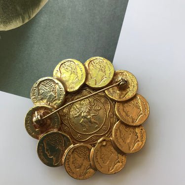 Vintage Napoleon Gold Coin Brooch Jewelry Bloomers and Frocks